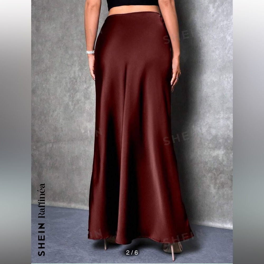 Burgundy maxi satin like skirt SHEIN